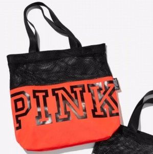 Victoria secret neon orange mesh sport tote logo